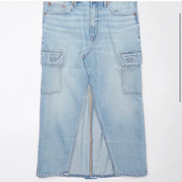 ❌SOLD❌New American Eagle (AE) Dreamy Drape High Waisted Cargo Denim Midi Skirt - Picture 3 of 4